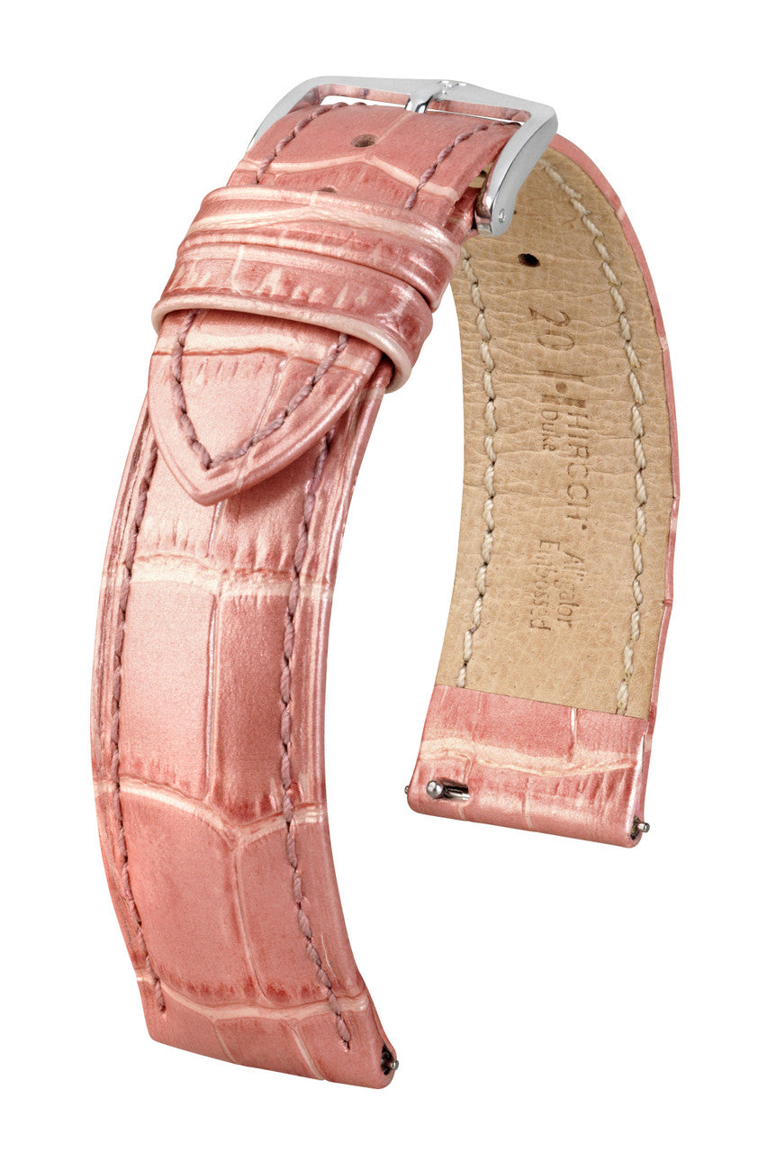 Hirsch DUKE Alligator Embossed Calfskin Watch Strap - Rose Metallic