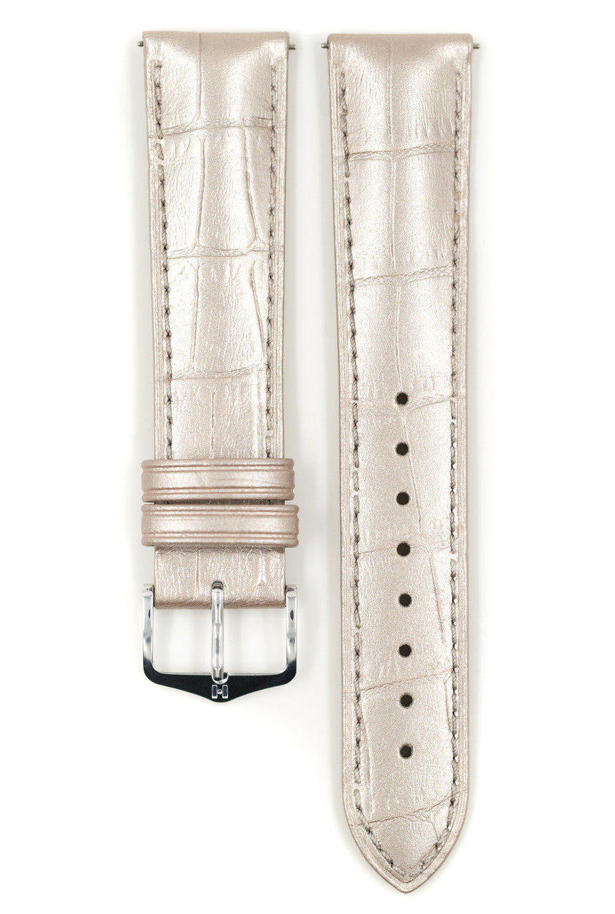 Hirsch - DUKE Alligator Embossed Calfskin Watch Strap 010 28 - Silver Metallic