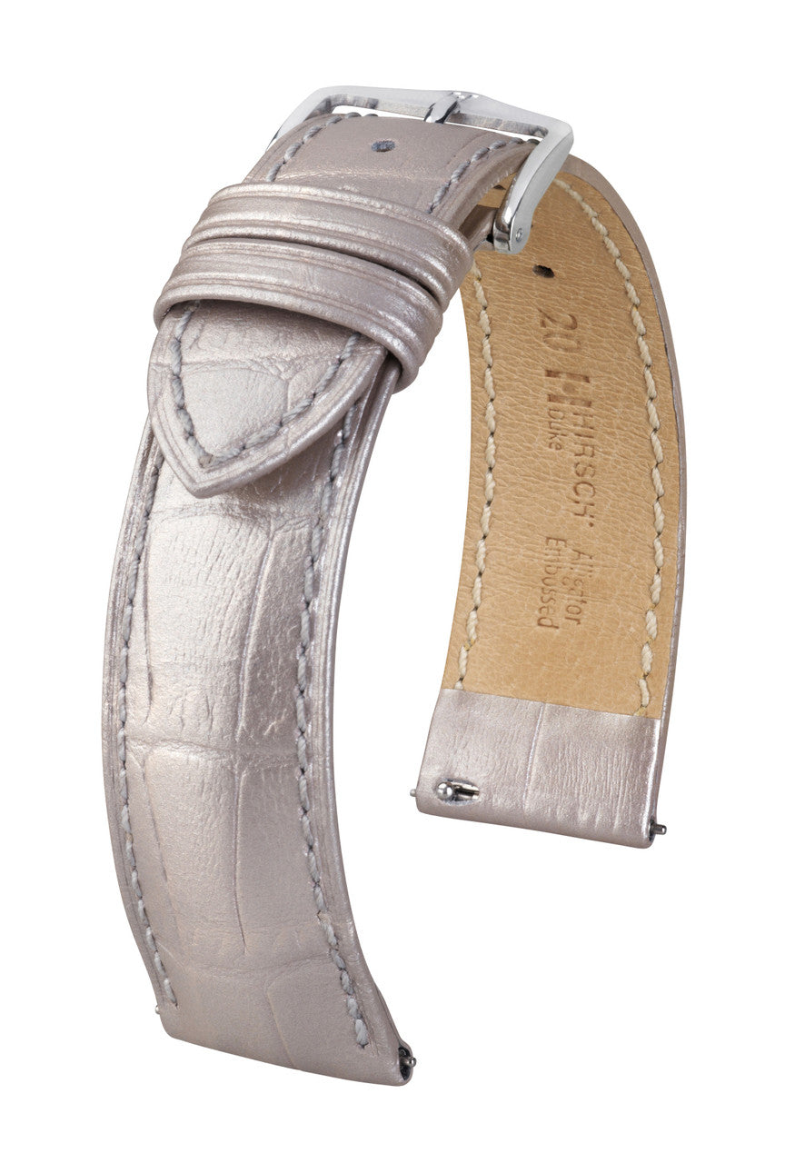 Hirsch DUKE Alligator Embossed Calfskin Watch Strap - Silver Metallic