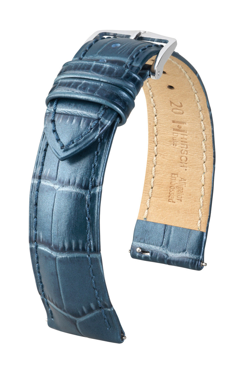 Hirsch DUKE Alligator Embossed Calfskin Watch Strap - Blue Metallic