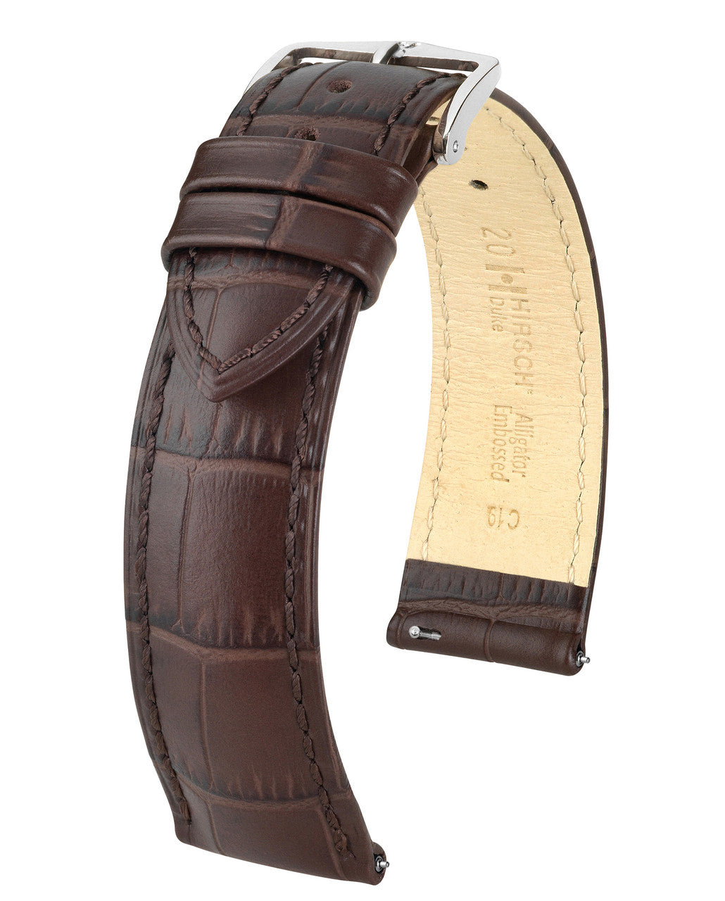 Hirsch DUKE Alligator Embossed Calfskin Watch Strap (19mm) - Brown