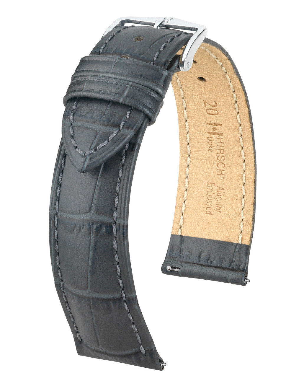 Hirsch DUKE Alligator Embossed Calfskin Watch Strap - Grey