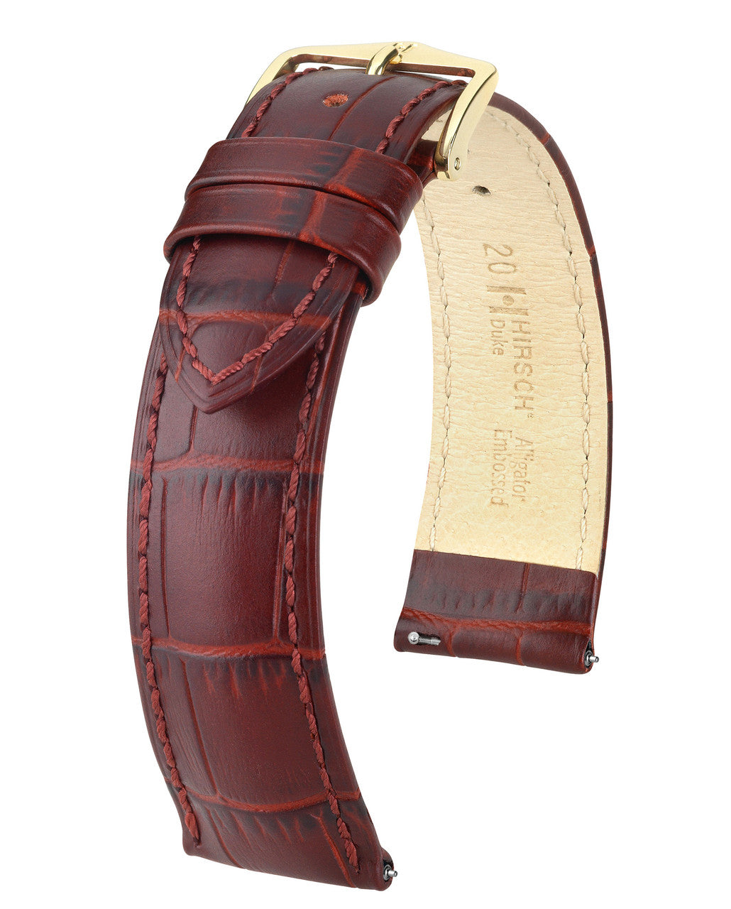 Hirsch DUKE Alligator Embossed Calfskin Watch Strap - Burgundy