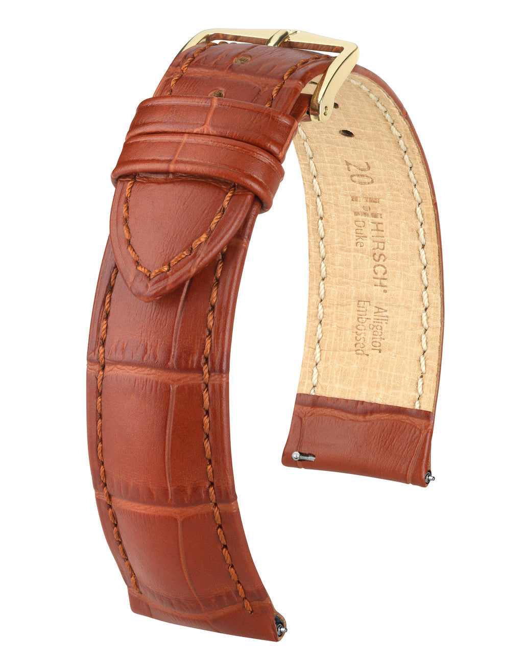 Hirsch DUKE Alligator Embossed Calfskin Watch Strap - Gold Brown