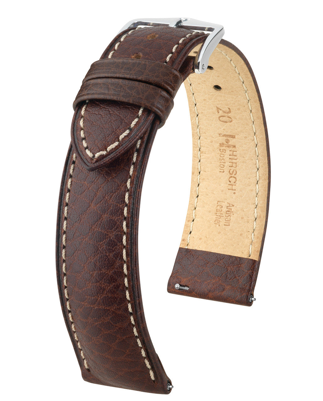 Hirsch BOSTON Buffalo Calfskin Watch Strap - Brown