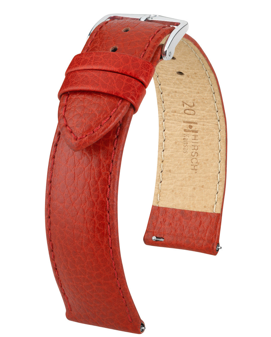 Hirsch KANSAS Buffalo Grain Calfskin Watch Strap - Red