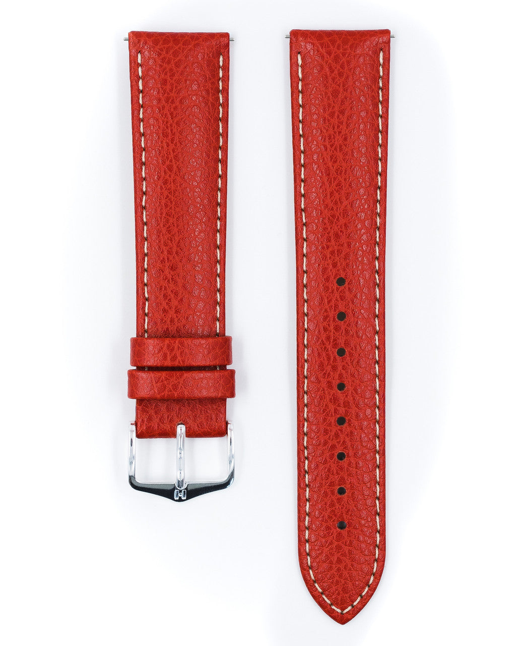 Hirsch - KANSAS Buffalo Grain Calfskin Watch Strap 015 02 - Red w/White