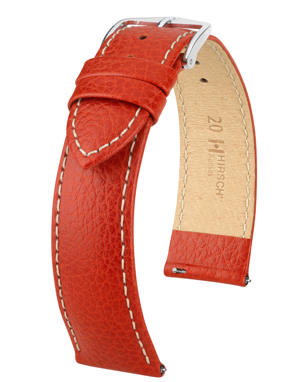 Hirsch KANSAS Buffalo Grain Calfskin Watch Strap - Red w/White