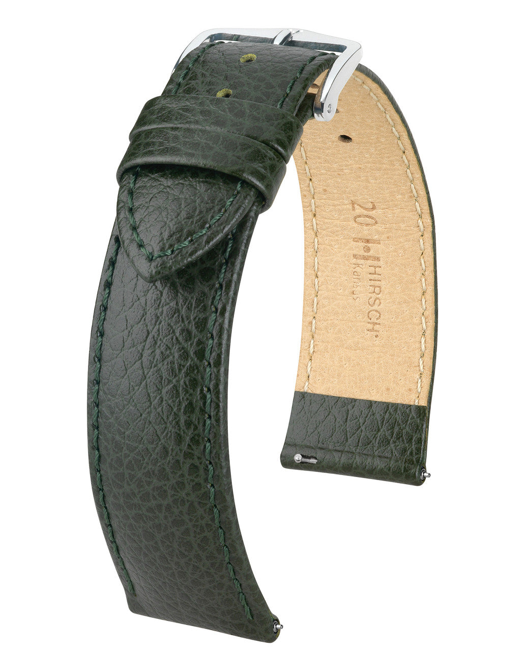 Hirsch KANSAS Buffalo Grain Calfskin Watch Strap - Green