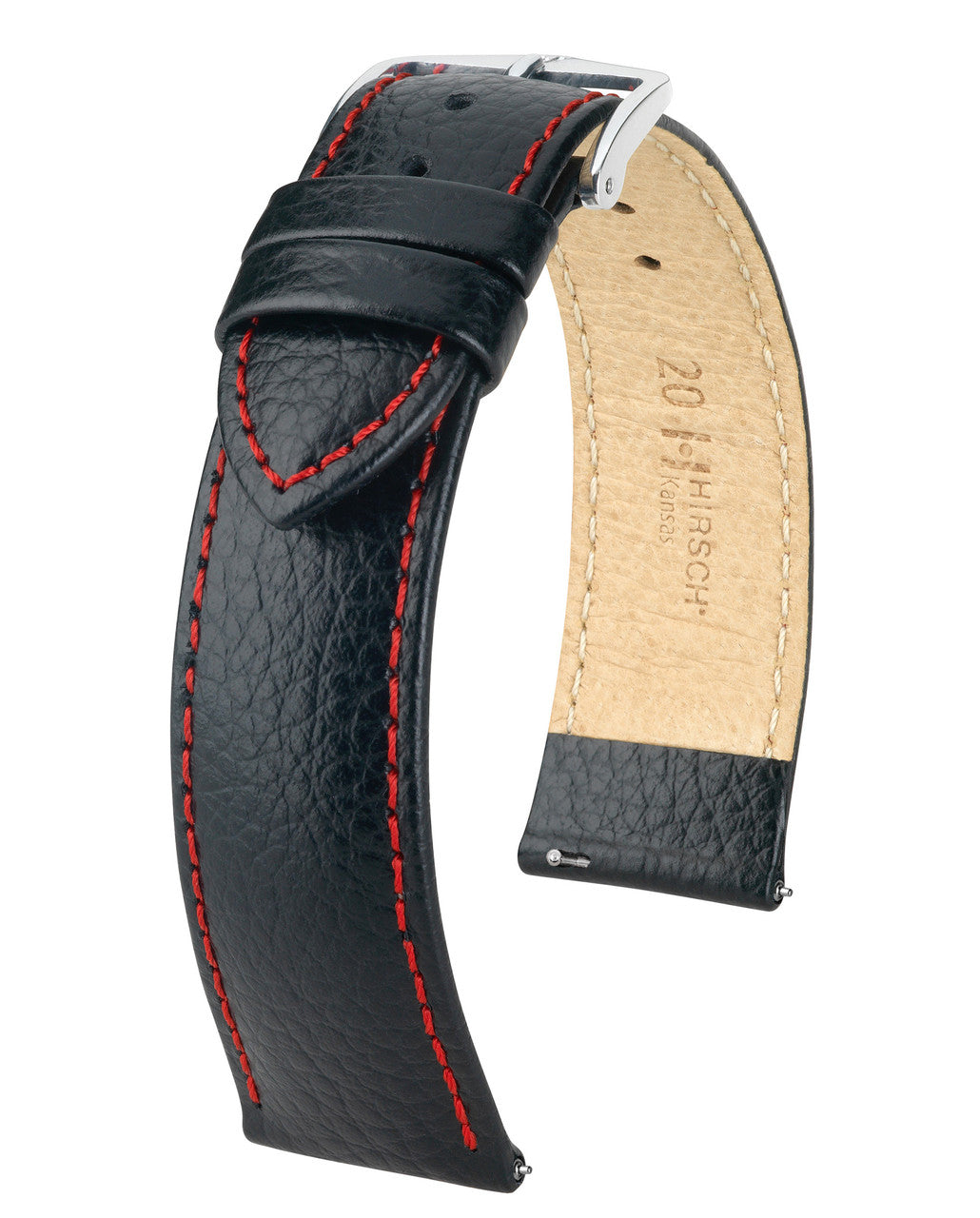 Hirsch KANSAS Buffalo Grain Calfskin Watch Strap - Black w/Red