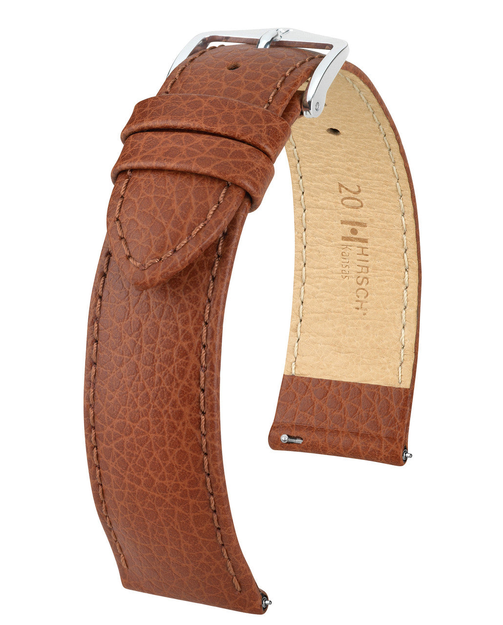 Hirsch KANSAS Buffalo Grain Calfskin Watch Strap - Gold Brown
