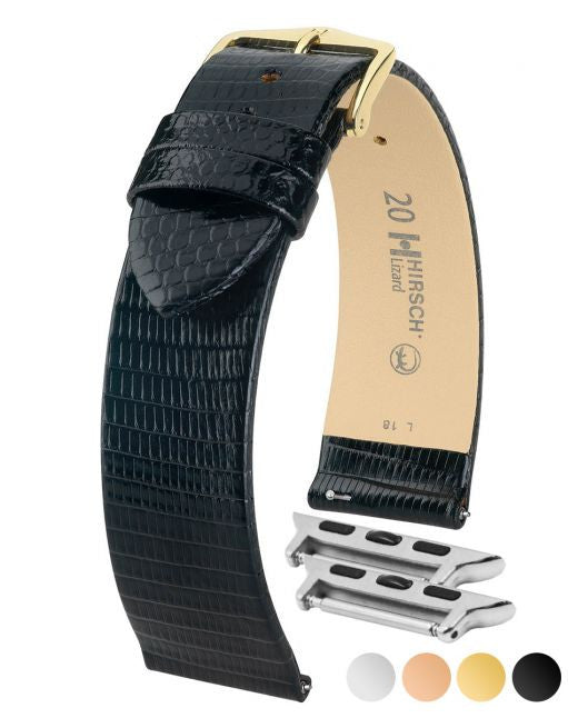 Hirsch - LIZARD Genuine Lizard Watch Bracelet 017 66 - Black