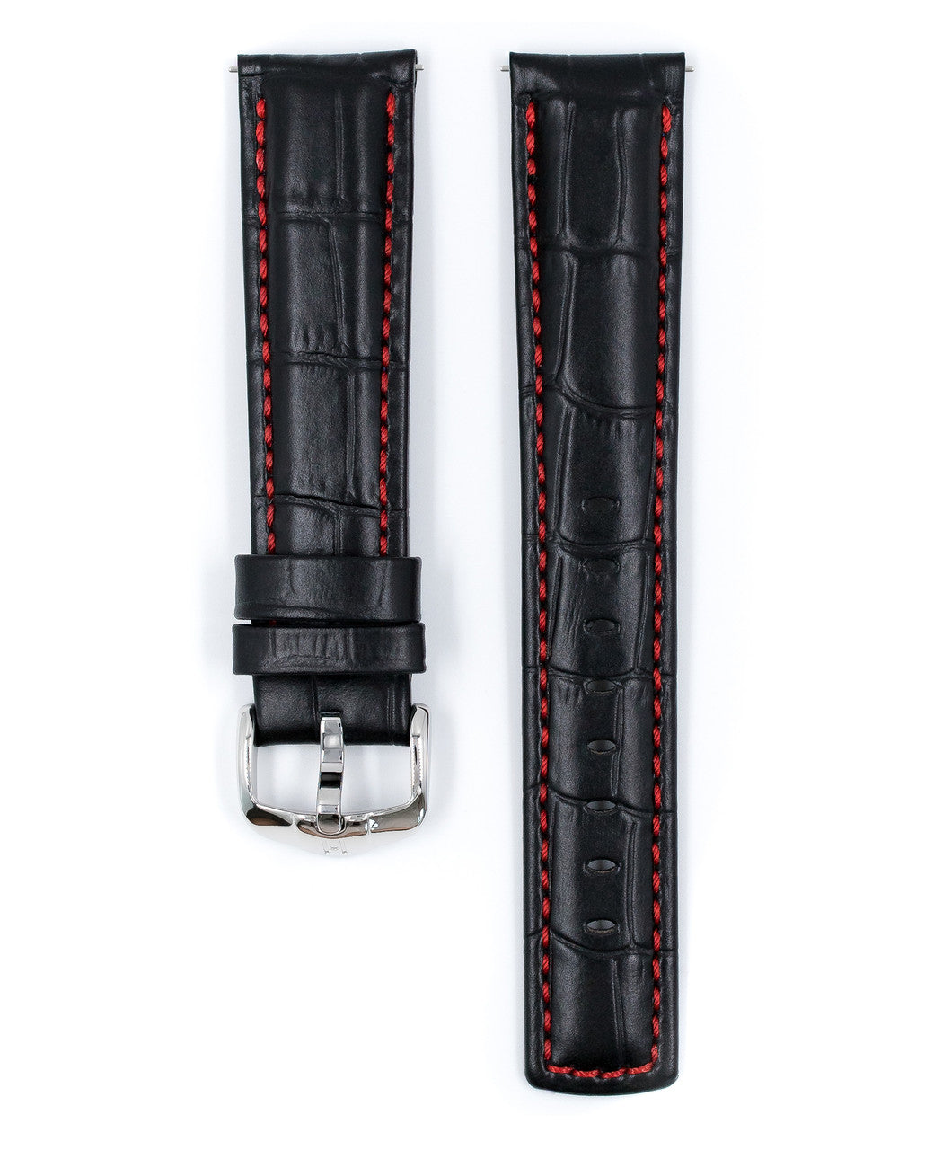 Hirsch GRAND DUKE Alligator Embossed, Water Resistant Calfskin Watchband - Black w/Red - view 2