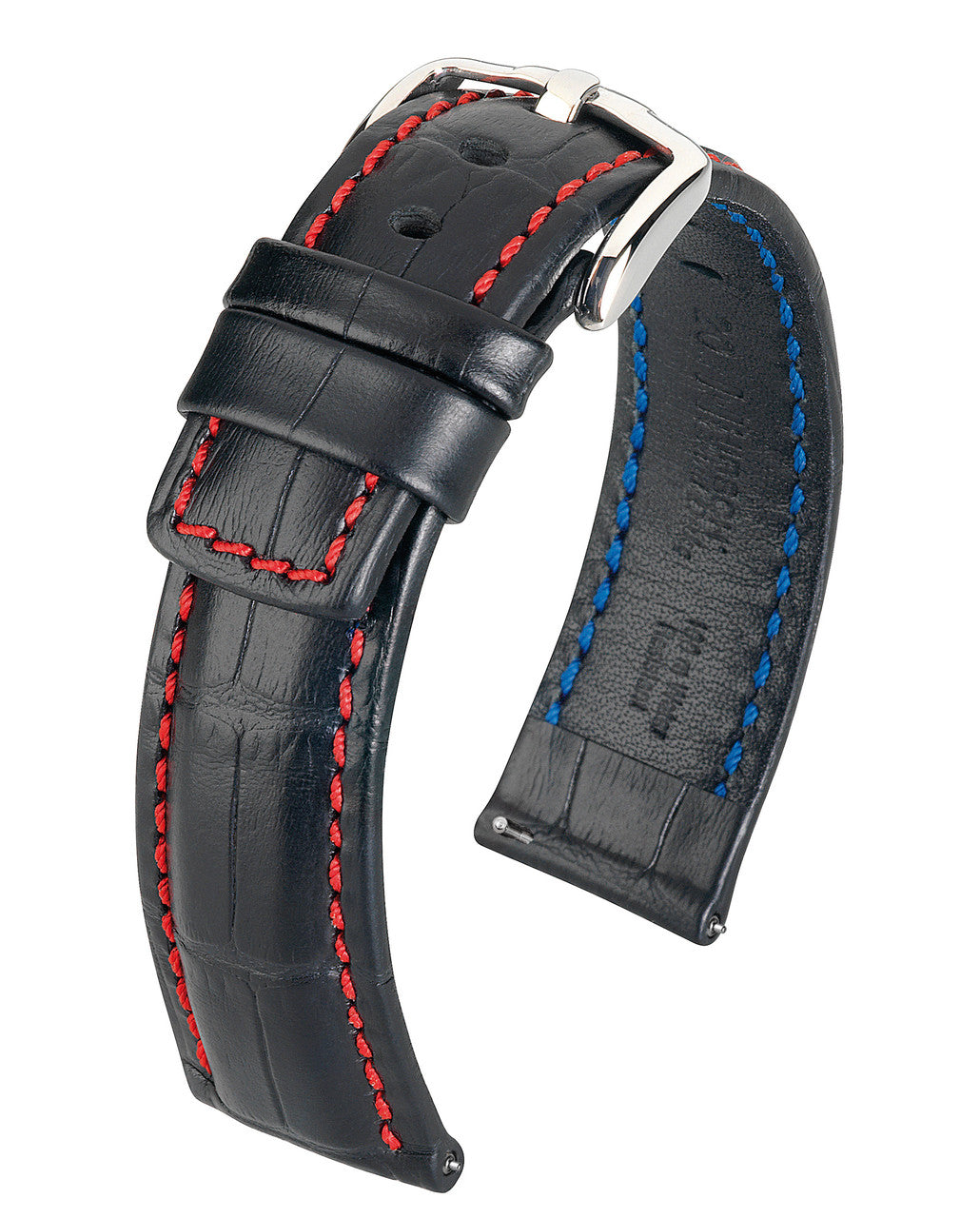 Hirsch GRAND DUKE Alligator Embossed, Water Resistant Calfskin Watchband - Black w/Red