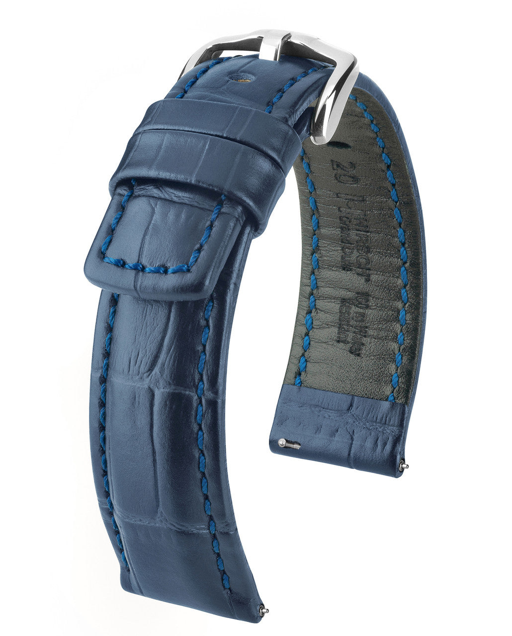 Hirsch GRAND DUKE Alligator Embossed, Water Resistant Calfskin Watchband - Blue