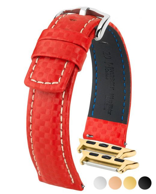 Hirsch - CARBON Water Resistant Carbon Hi-tech Leather Watch Band 025 92 - Red