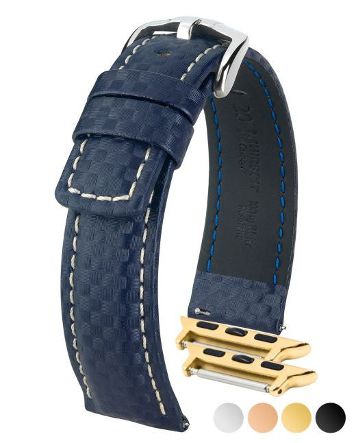 Hirsch - CARBON Water Resistant Carbon Hi-tech Leather Watch Band 025 92 - Blue