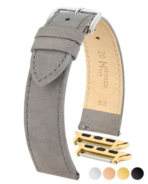 Hirsch - OSIRIS Calfskin Watch Bracelet with Nubuck Texture 034 33 - Grey