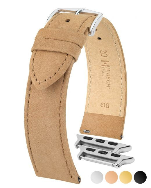 Hirsch - OSIRIS Calfskin Watch Bracelet with Nubuck Texture 034 33 - Beige