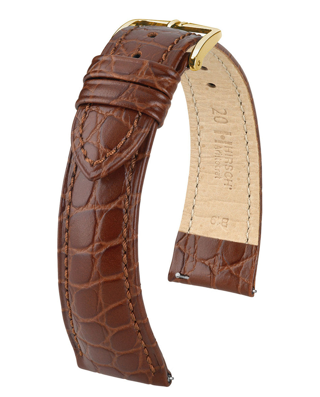 Hirsch ARISTOCRAT Crocodile Flank Embossed Calfskin Watch Band - Brown