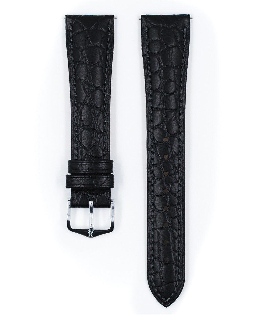 Hirsch - ARISTOCRAT Crocodile Flank Embossed Calfskin Watch Band 038 28 - Black