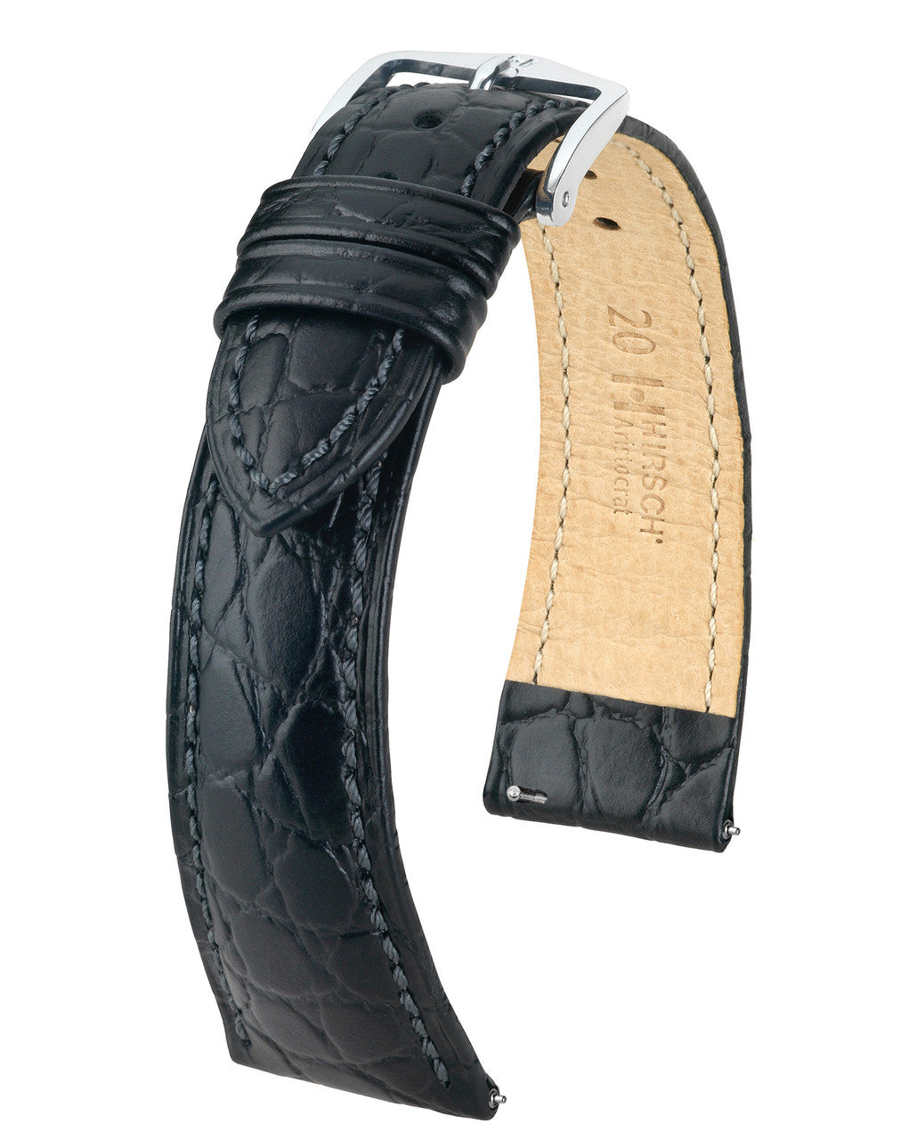 Hirsch ARISTOCRAT Crocodile Flank Embossed Calfskin Watch Band - Black
