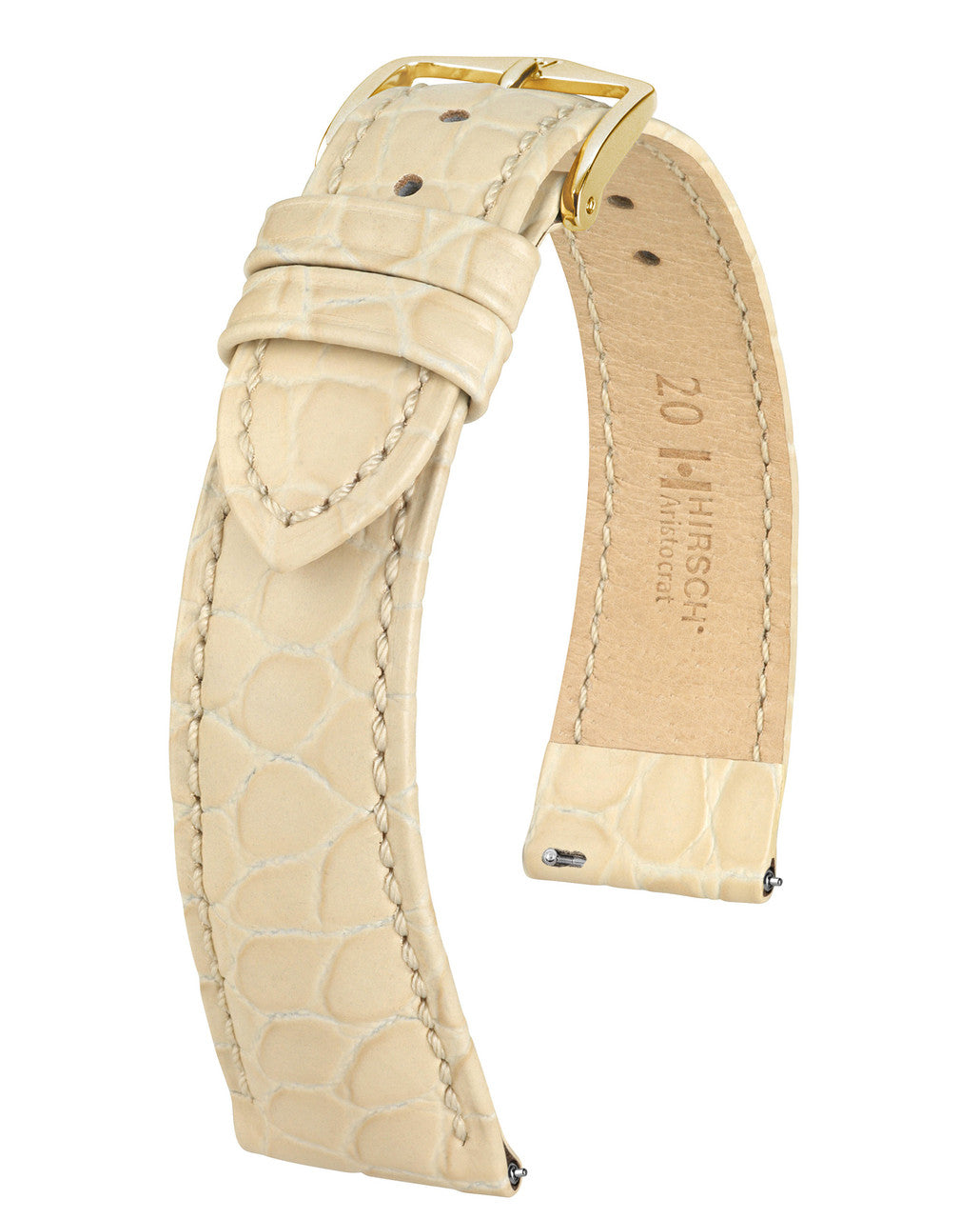 Hirsch ARISTOCRAT Crocodile Flank Embossed Calfskin Watch Band - Beige