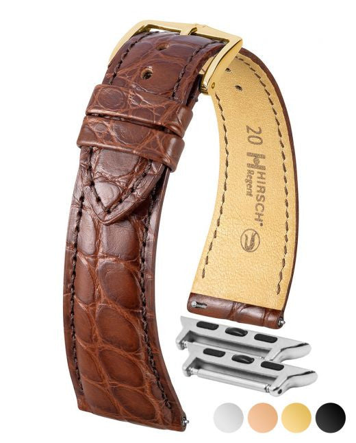Hirsch - REGENT Genuine Louisiana Matte Alligator Flank Watch Bracelet 041 07 - Brown