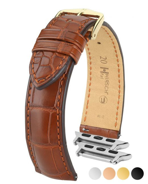 Hirsch - EARL Genuine Louisiana Matte Alligator Watch Band 047 07 - Gold Brown