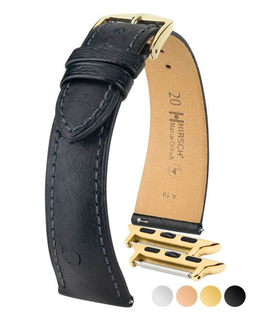 Hirsch - MASSAI OSTRICH Ostrich Watch Bracelet 042 62 - Black