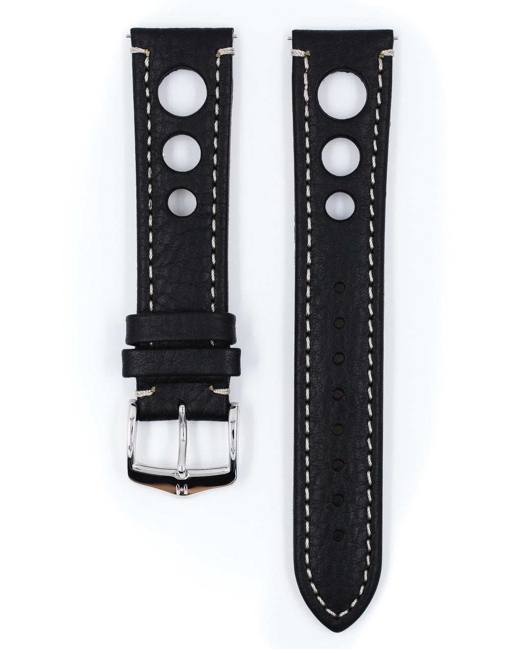 Hirsch - RALLY Buffalo Calfskin Sports Watchband 051 02 - Black w/White