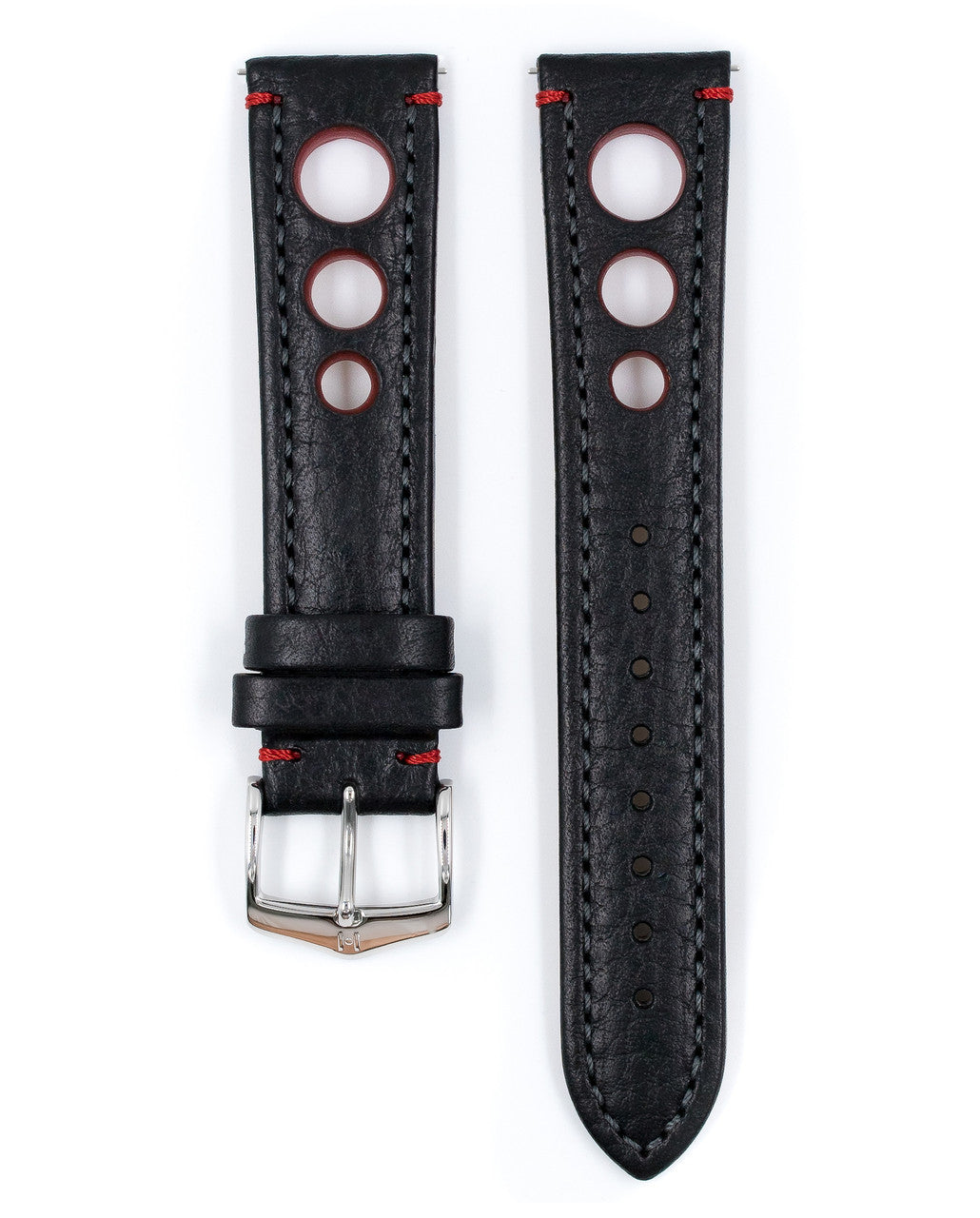 Hirsch - RALLY Buffalo Calfskin Sports Watchband 051 02 - Black w/Red