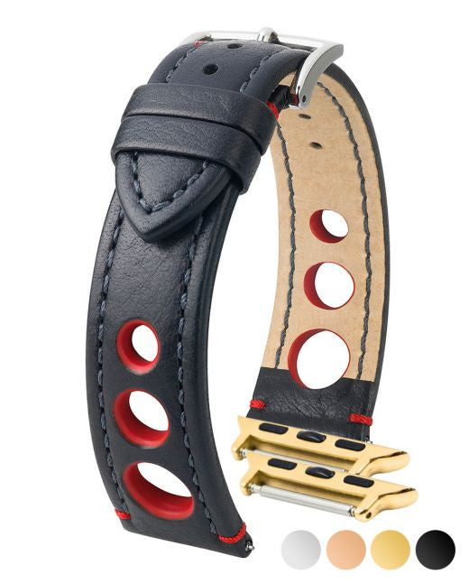 Hirsch - RALLY Buffalo Calfskin Sports Watchband 051 02 - Black w/Red