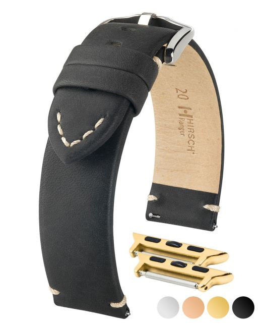 Hirsch - RANGER Vintage style Calfskin Watch Strap 054 02 - Black