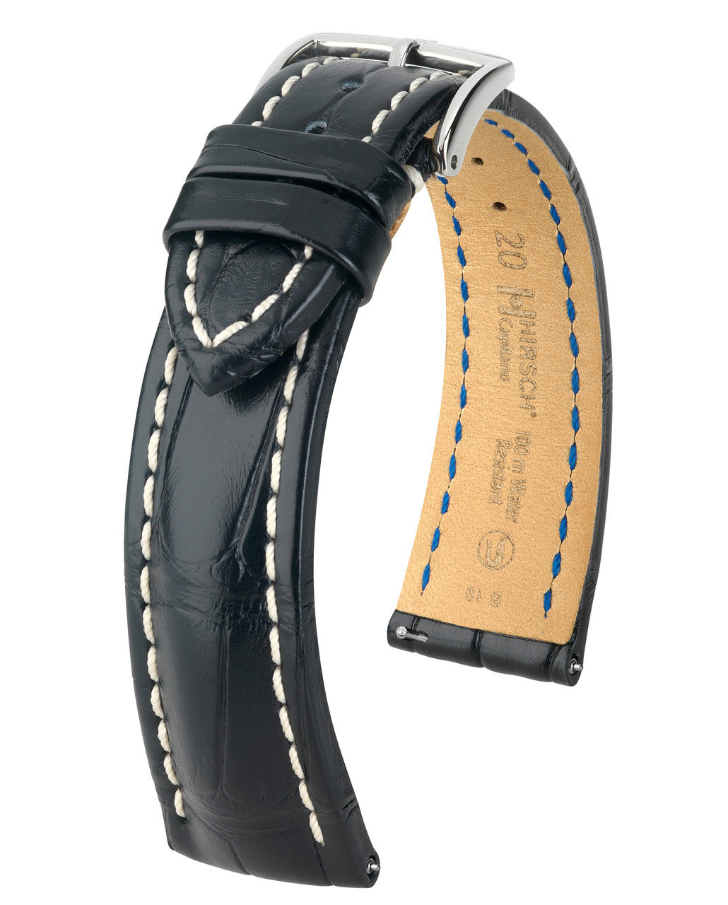 Hirsch CAPITANO Louisiana Matte Alligator Watchband, Water Resistant - 22x18mm only - Black