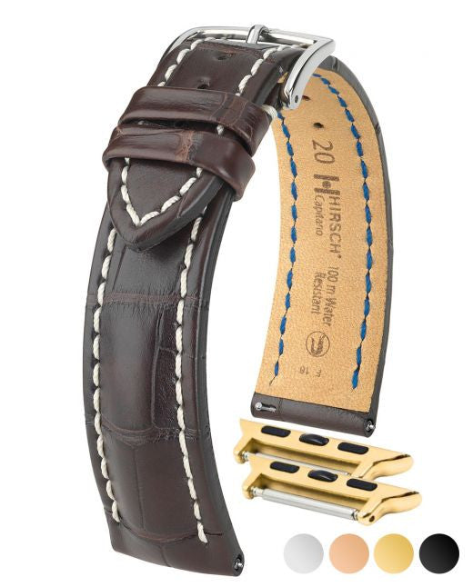 Hirsch - CAPITANO Louisiana Matte Alligator Watchband, Water Resistant - 22x18mm only 051 07 - Brown
