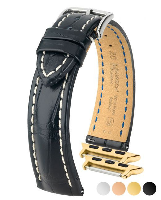 Hirsch - CAPITANO Louisiana Matte Alligator Watchband, Water Resistant 050 07 - Black