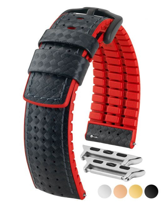 Hirsch - AYRTON Performance Calfskin Watch Band 091 20 92 - Black w/Red