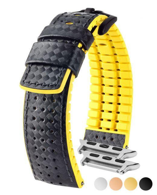 Hirsch - AYRTON Performance Calfskin Watch Band 091 72 92 - Black w/Yellow