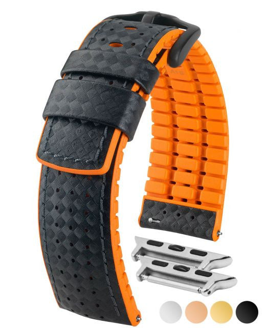 Hirsch - AYRTON Performance Calfskin Watch Band 091 76 92 - Black w/Orange
