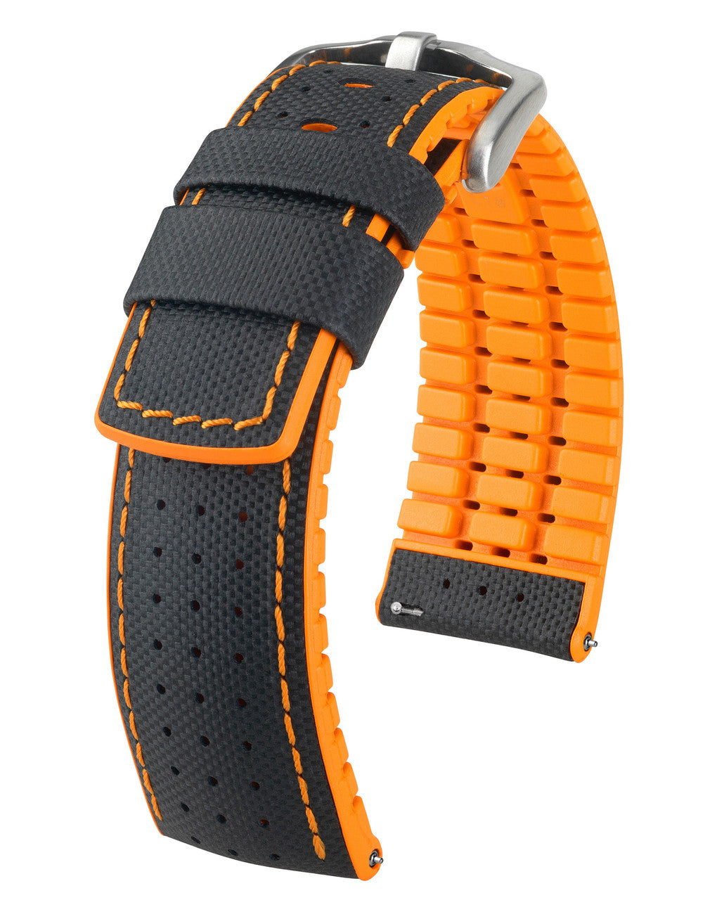 Hirsch - ROBBY Performance Calfskin Watch Band 091 76 94 - Black w/Orange