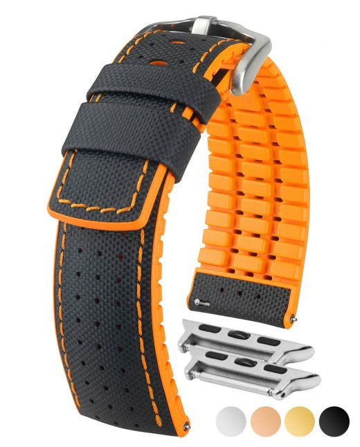 Hirsch - ROBBY Performance Calfskin Watch Band 091 76 94 - Black w/Orange