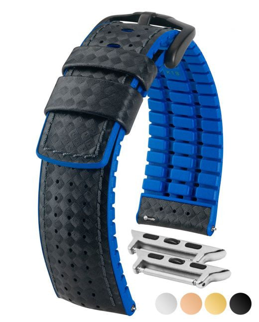 Hirsch - AYRTON Performance Calfskin Watch band 091 80 92 - Black w/Blue