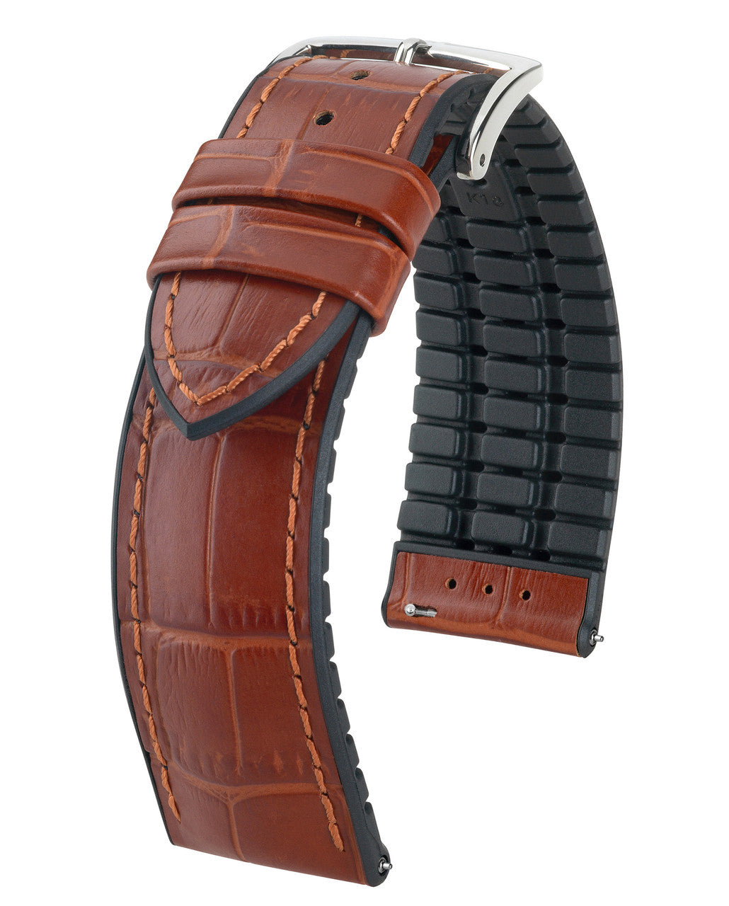 Hirsch - PAUL Performance Alligator Embossed Calfskin Watch Band 092 50 28 - Gold Brown
