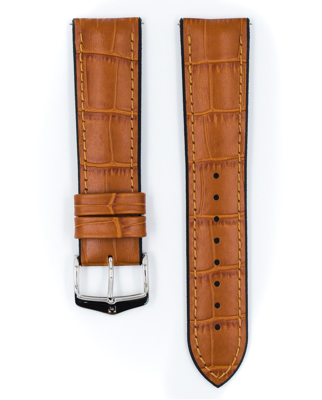 Hirsch - PAUL Performance Alligator Embossed Calfskin Watch Band 092 50 28 - Honey
