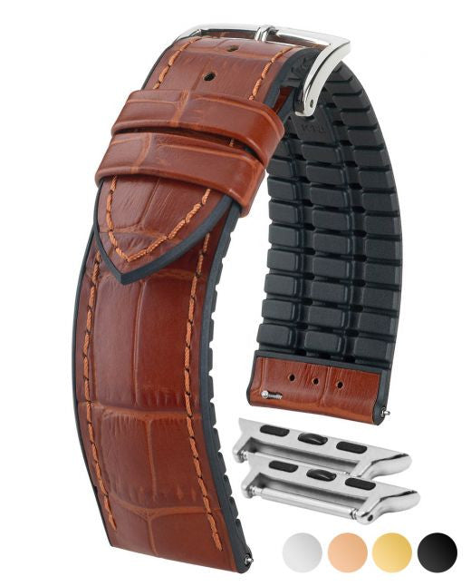Hirsch - PAUL Performance Alligator Embossed Calfskin Watch Band 092 50 28 - Gold Brown