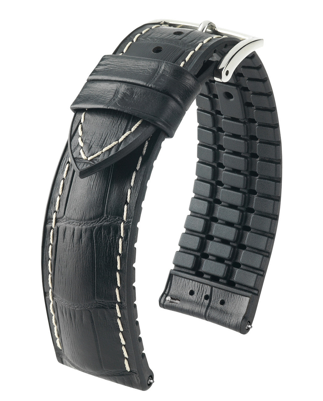 Hirsch GEORGE Performance Alligator Embossed Calfskin Watch Band 28 - Black