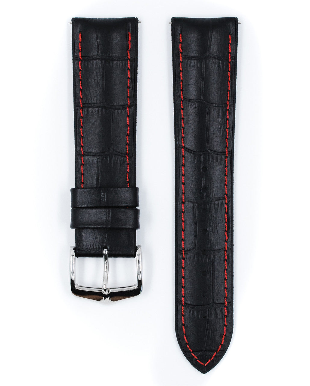 Hirsch - GEORGE Performance Alligator Embossed Calfskin Watch Band 092 51 28 - Black w/Red