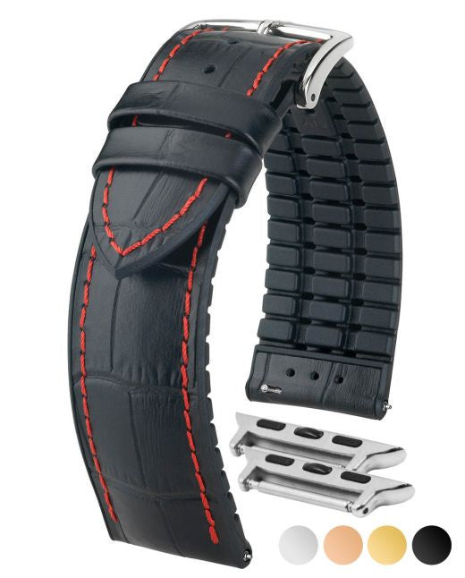 Hirsch - GEORGE Performance Alligator Embossed Calfskin Watch Band 092 51 28 - Black w/Red