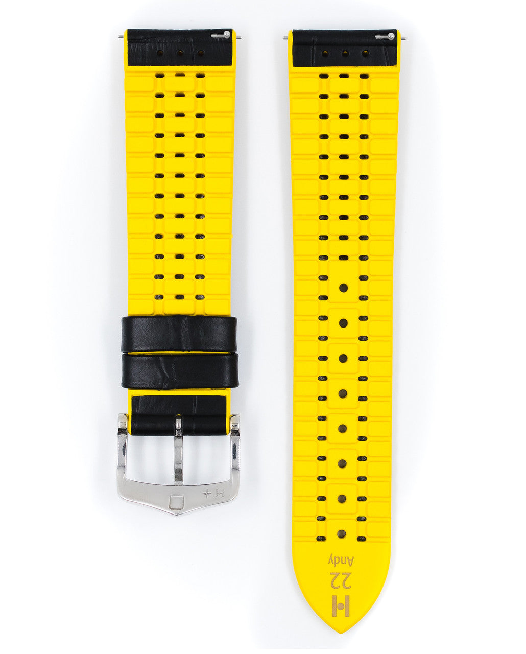 Hirsch - ANDY Performance Alligator Embossed Calfskin Watch Band 092 72 28 - Black w/Yellow